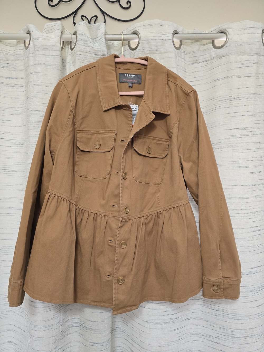 torrid Tan Peplum Utility Jacket with Button Front